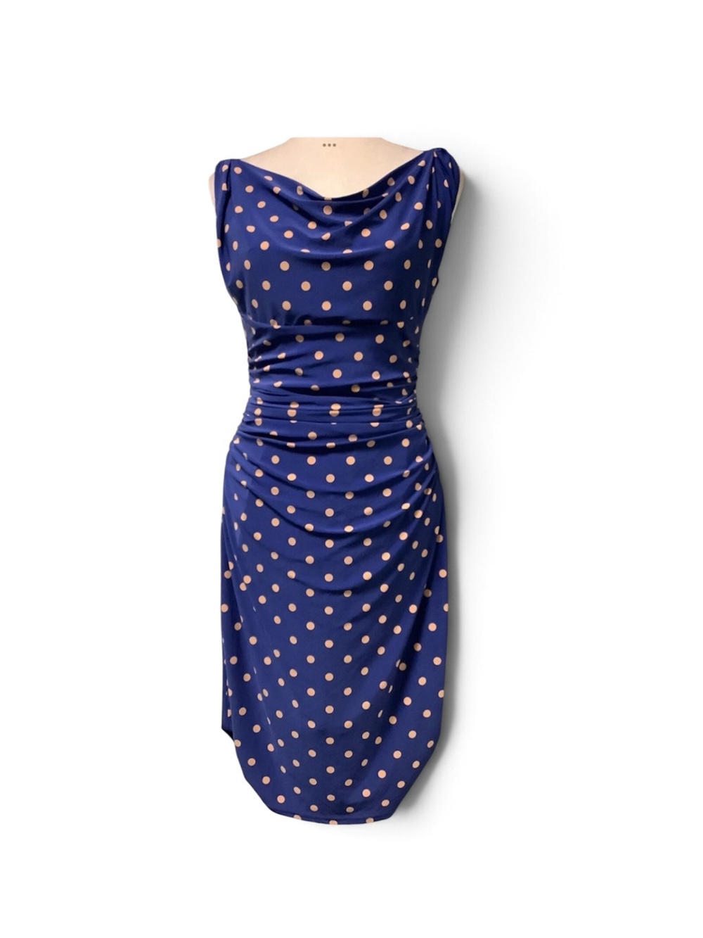 Lauren Ralph Lauren Polka Dot Draped Neck Ruched Dress